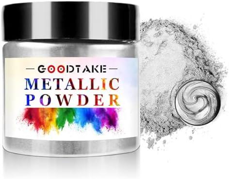 GOODTAKE Silver Mica Powder for Epoxy Resin, Metallic Pigment Powder for Nails Colorant, Slime Bath Bombs Soap Making, Polymer Clay, Tray, Art Drawing Supplies (Silver, 2 Ounce), Pack of 2