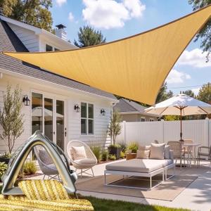Royal Shade Heavy Duty 20' x 20' x 20' Beige Sun Shade Triangle Pro Ring Shade Sail, 260 GSM Commercial Grade UPF50 Sunshade, Reinforced Corners & Edges - 5YearWarranty (We Make Custom Size)