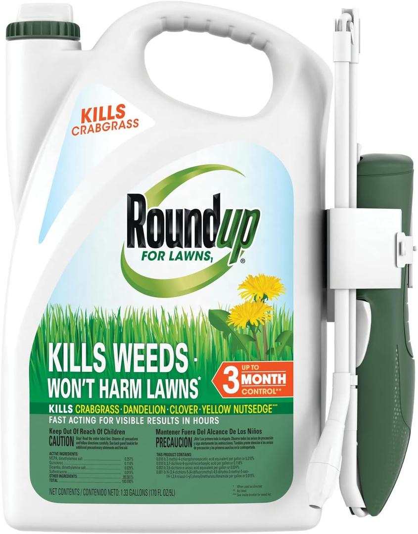 Roundup for Lawns Ready-to-Use with Extend Wand, Tough Weed Killer for Use on Northern Grasses, 1.33 gal.