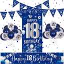 18th Birthday Decorations for Boys Girls - Blue and Silver Happy Banner, Backdrop Door Banner, Balloons, Confetti - Party Supplies