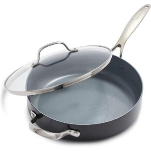 GreenPan Valencia Pro Hard Anodized Healthy Ceramic Nonstick 4.5QT Saute Pan Jumbo Cooker with Lid, PFAS-Free, Induction, Dishwasher Safe, Oven Safe, Gray, 4.4 Quarts