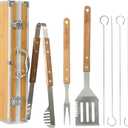 Gibson Home Barbeque Pro 8-Piece BBQ Tool Set with Acacia Wood Handles and Aluminum Storage Case Grill Accessories Kit