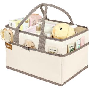 Baby Diaper Caddy Organizer with Handle, Baby Shower Gifts Basket, Nursery Storage Organizer for Newborn, Newborn Essentials Registry Must Have, Portable Car Caddy Organizer for Diapers