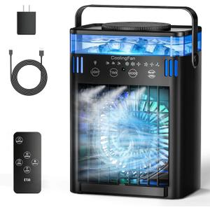 Portable Air Conditioner, Mini Air Conditioner Portable AC Unit with Remote, 3 Speeds & 3 Mist, 2-8H Timer & 7 Light, Evaporative Air Cooler Fan for Room Office Desk Home Dorm