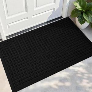 PLEASOR Front Door Mat Indoor Outdoor Entrance, Dirt Resistant and Absorbent Doormat, Sturdy Non-Slip Backing Entry Mat, Fade Resistant, Easy Clean Low-Profile Entryway Mat, 36x24, Black