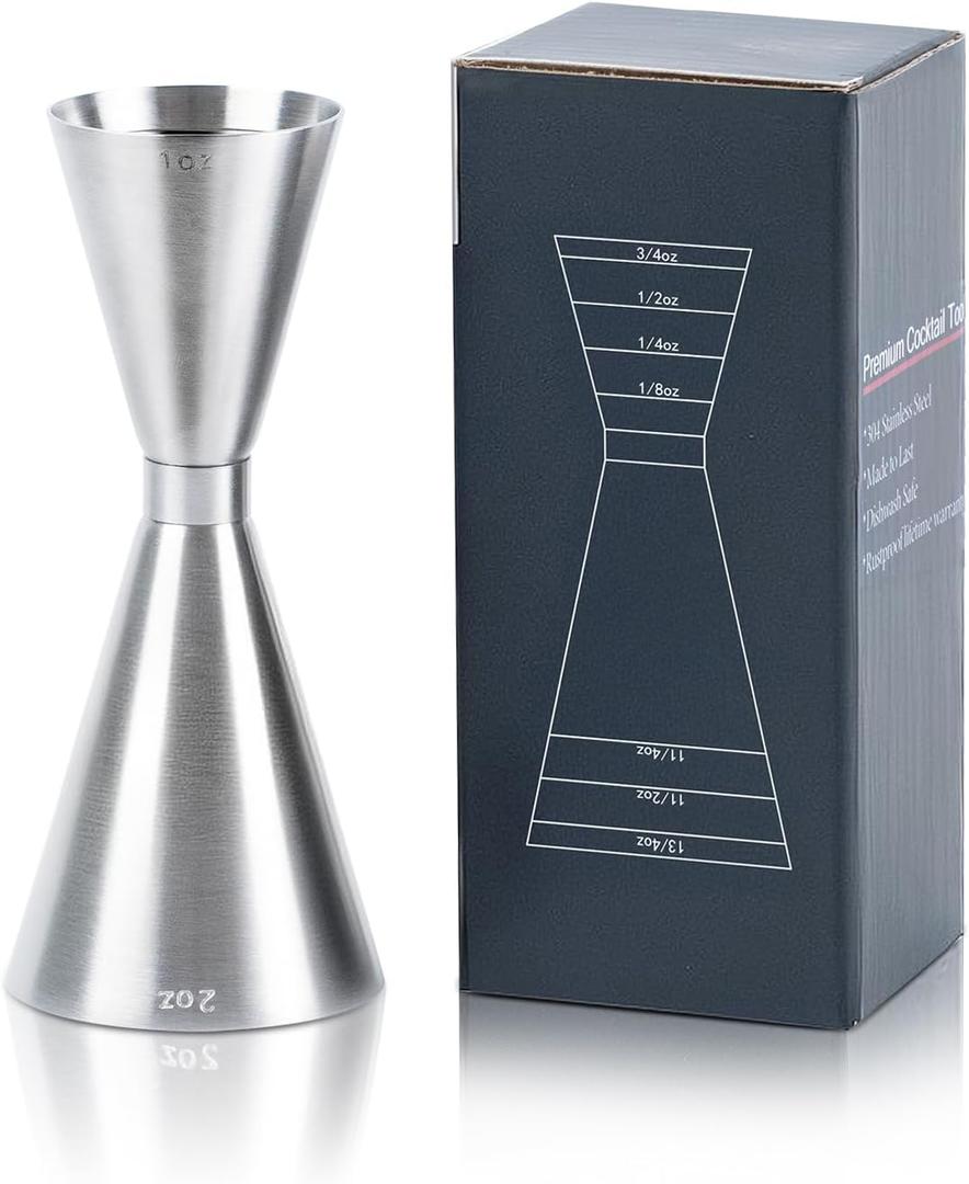 Lexenic oz/ml Dual Markings Jigger for Bartending, 304 Stainless Steel Heavy Duty Double Cocktail Jigger with 7 Measurements Inside, Japanese Jigger Bar Tool for Bartender Home Bar Party 1 Pack