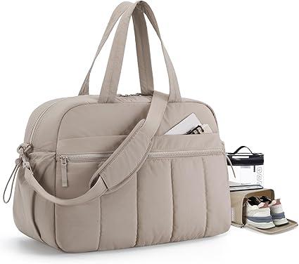 BAGSMART Gym Bag for Women, Duffle Bag for Travel with Wet Pocket, Lightweight Carry on Weekender Duffel, Water Resistant, Brown, Large