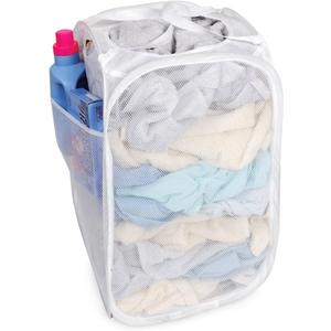 Smart Design Deluxe Mesh Pop Up Square Laundry Hamper w/ Side Pocket & Handles - VentilAir Fabric Collapsible Design - for Clothes & Laundry - Home - (Holds 2 Loads) (14 x 23 Inch) [White]