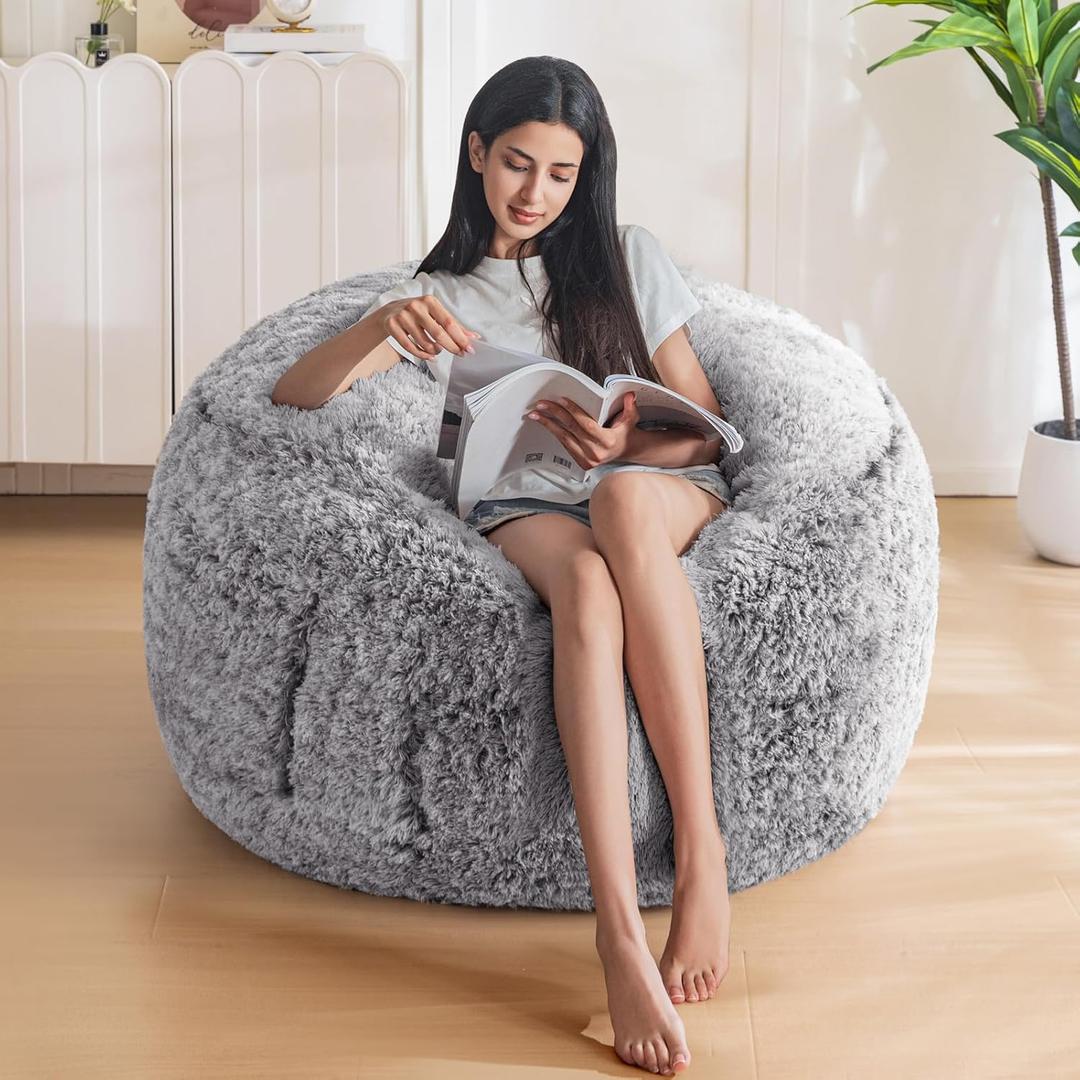MAXYOYO Bean Bag Chair for Adults, Large 3 ft Bean Bag Chair with Foam Filling, Ultra Soft Fur Lazy Sofa for Living Room Bedroom, Machine Washable Cover (Black)