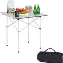 VEVOR Folding Camping Table, Portable Roll Up Side Tables, Lightweight Aluminum Table for Outdoor BBQ Tailgating Picnic, Travel (28 inch-Silver)