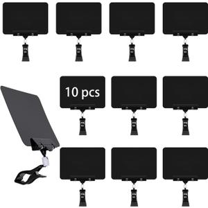 10 Pack Mini Plastic Chalkboard Sign with Clip, Double Head Rotating Display Price Tags Merchandise Sign Clip Holder for Business Retail Food Clothing Rack Shelf Basket Sign Display (Black)