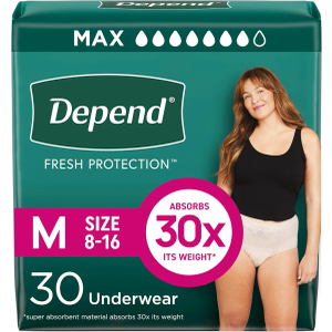 Depend Fresh Protection Adult Diapers, Incontinence & Postpartum Bladder Leak Underwear for Women, Disposable, Maximum, Medium, Blush, 30 Count, Packaging May Vary