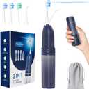 Marchpower Upgraded 2-in-1 Electric Toothbrush with Water Flosser, 3+4 Smart ModesPortable Oral Irrigator with Point-Jet, Rechargeable IPX7 Waterproof for Home & Travel UseNavy Blue