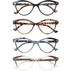 HEEYYOK Women Reading Glasses 4-Pack,Cateye Readers Glasses Small Face Comfort Spring Hinge (4.0, 4 Mix Color)