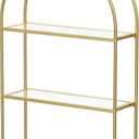 Crofy Gold Arched Frame Wall Shelf, Decorative 3 Tier Bathroom Wall Shelf with Transparent Tempered Glass Shelves and Robust Storage Capacity, 5.1" D x 18.1" W x 28.9" H