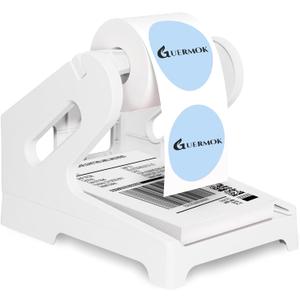 Guermok Thermal Shipping Label Holder for Rolls & Fan-Fold, Fragile Stickers for Shipping, Label Stand Desktop Printer Holder-Home Office Accessory- Sticker Dispenser for Holographic Vinyl (7 inches, White)