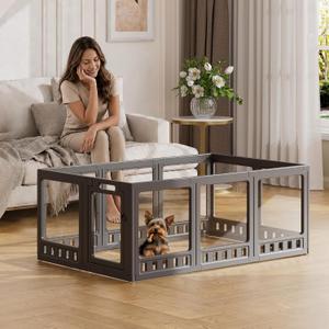 Clear-air Dog Playpen Indoor Acrylic Pen, 24" H, Black, 10 Panels