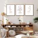 SongZest 3 Piece Pink Floral Framed Wall Art Boho Flower Nursery Canvas Art Prints Wildflower Bow Pictures Wall Decor Cute Paintings Artwork for Girl Bedroom Bathroom 16x24in, 16x24 Natural