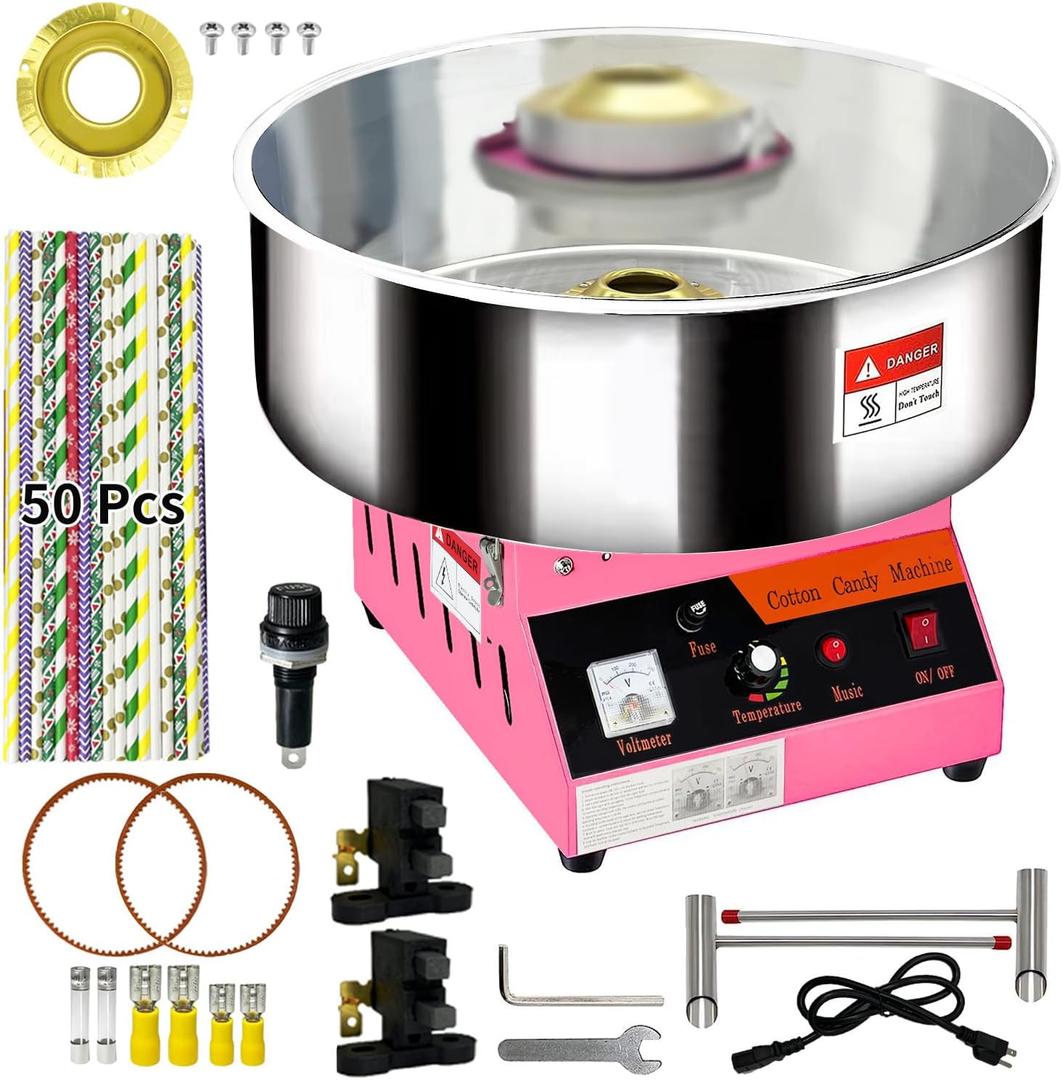 Cotton Candy Machine Commercial, Electric Cotton Candy Maker, 1080W Candy Floss Maker with Sugar Scoop and Lights Music, Perfect for Family Party Amusement Park Carnival