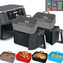 Silicone Air Fryer Liners 10QT, Reusable Airfryer Basket Liners Rectangular for Ninja DZ550/DZ401, 2Pcs 5QT Large Air Fryer Accessories,Replacement Basket Insert with Magnetic Cheat Sheet (2 Pcs Grey)