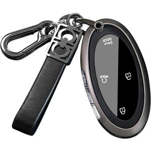 ontto Key Fob Cover Fit for Hyundai Tucson 2026 2025 2024 Metal Frame Key Shell Leather Car Key Case for Ioniq Grandeur GN7 Kona Elantra Azera Sonata Santa fe Santa Cruz Palisade,with Keychain,Black