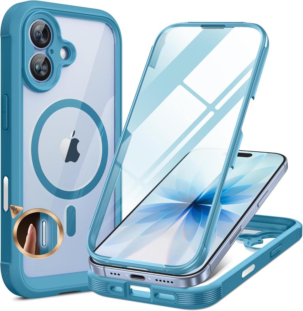 Miracase for iPhone 17 Case 6.3'', Full-Body Military Grade Drop Protection Outdoor Phone case with Built-in Glass Screen &Camera Control,Easy Installation,No Gap,Compatible with MagSafe,Blue