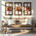 LOSOUR 24x40in Wood Window Frame Wall Art, Vintage Rustic Wall Decor, Farmhouse Windowpane Decor, Decorative Wall Sculptures for Living Room, Bedroom, Entryway, Hallway(1, Brown-no glass, 40"L x 24"W)