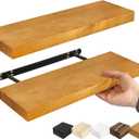 Sorbus Wood Floating Shelves for Wall - 16” Solid Wall Shelves for Bathroom, Bedroom & Living Room - Set of 2 Maple Wood Wall Mounted Shelves - Durable Solid Pine