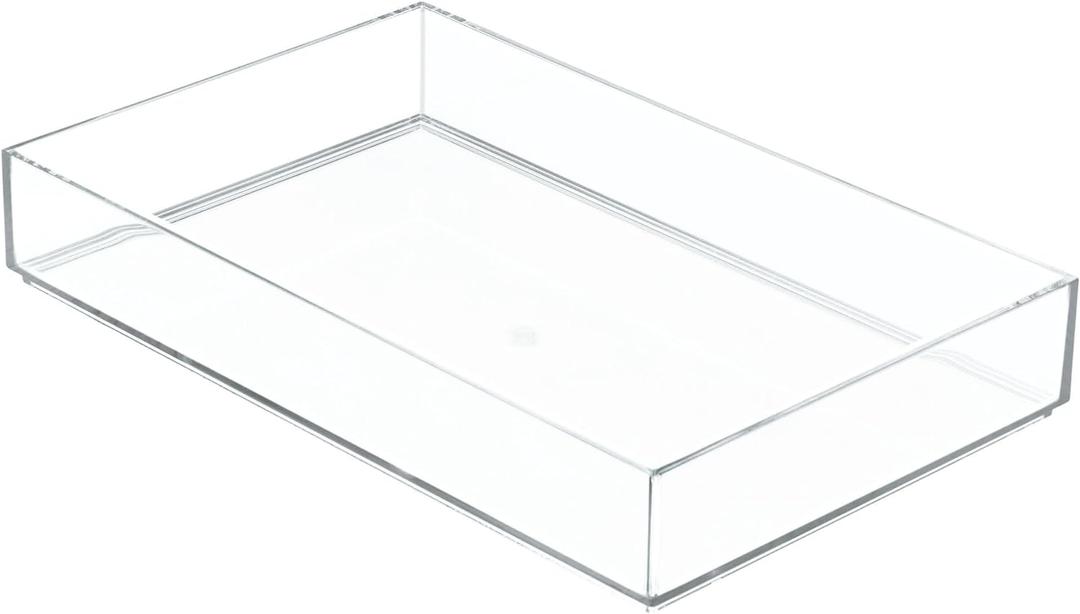 iDesign Clarity Plastic Drawer Organizer, Storage Container for Vanity, Bathroom, Kitchen Drawers, 8" x 12" x 2", Clear