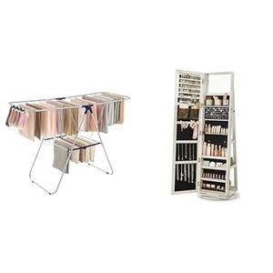 SONGMICS Clothes Drying Rack, 360° Swivel Jewelry Cabinet, ULLR52BU and UJJC006W01
