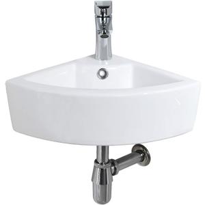 Corner Wall Mount Bathroom Sink with Faucet-Bokaiya 18x13 Inch Small Corner Vessel Sink with Overflow Wall Mount Triangle White Porcelain Ceramic Wall Hung Mini Vanity Space Bathroom Sink