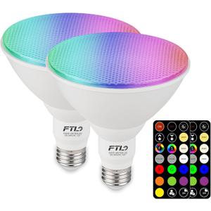 FTL PAR38 LED Color Changing Flood Light Bulb with Remote Control, Dimmable RGB Colored Light Bulbs 14W=100W, 30 Colors, Timer, 2700K-6000K, Outdoor Spotlight Bulbs for Recessed Can Lighting 2-Pack