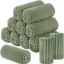 Buryeah 12 Pcs Flannel Throw Blanket Bulk 50 x 60 Inch Wedding Throw Blanket Soft Lightweight Winter Blankets with Striped Ribbed for Sofa Room Couch Donation Homeless Gifts (Sage Green)