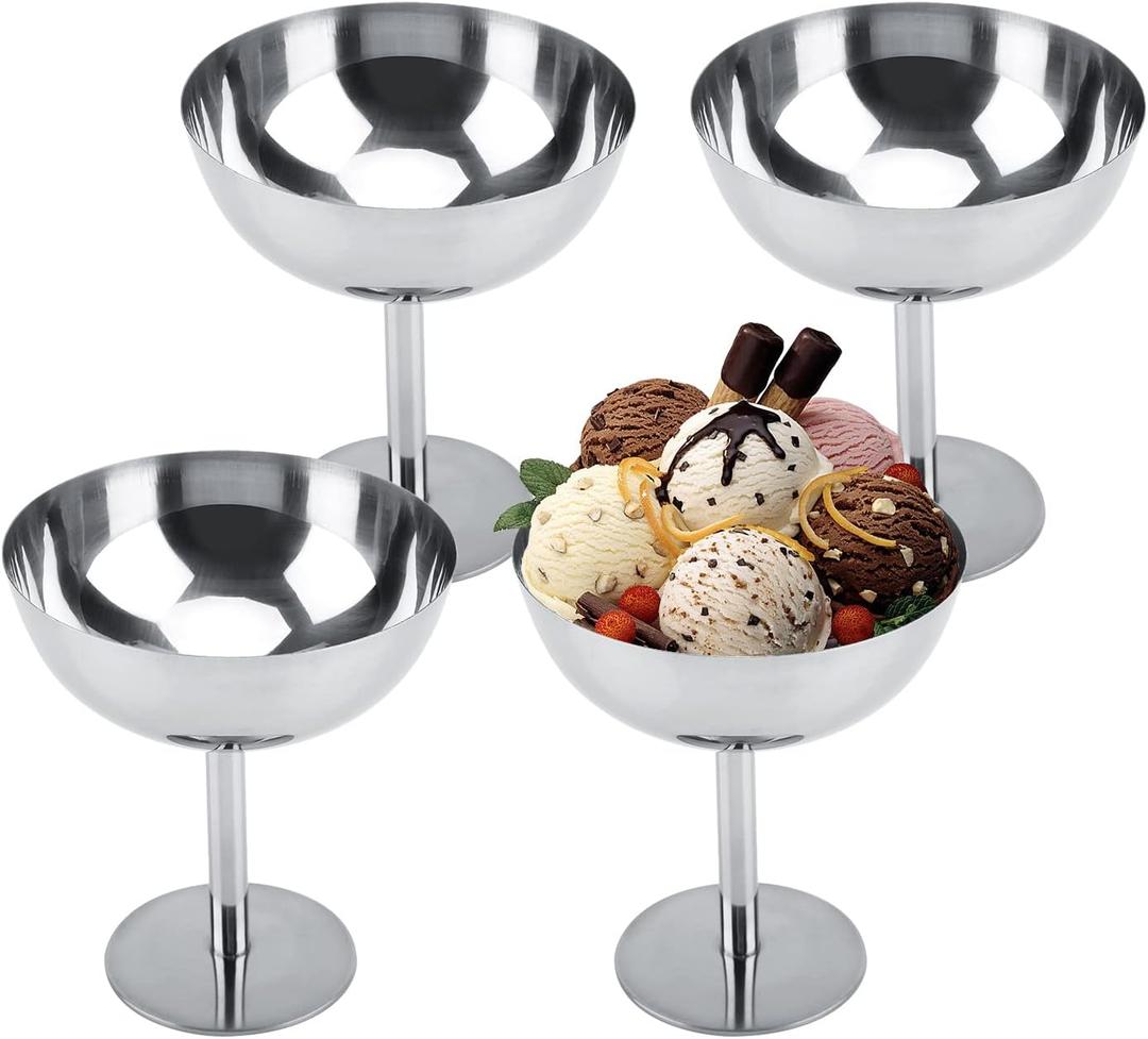 Hapivida Ice Cream Cup, 4Pcs Stainless Steel Serving Dessert Bowls Cups Sauce Bowls Mini Round Footed Yogurt Snack Candy Cups for Salad Fruit Pudding Birthday Party