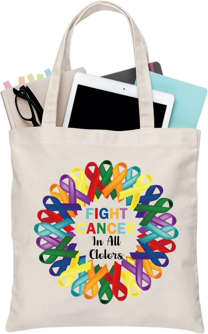BDWPSS Cancer Awareness Gift Cancer Fighter Gift Fight Cancer In Colors Tote Bag Cancer Support Gift Hope Ribbon Gift