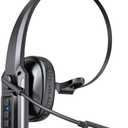 CPTEA Bluetooth Headset, Trucker Bluetooth Headset with Noise Cancelling Microphone & Mute Button, 60Hrs Working Time, Wireless On-Ear Headphones with Mic for Work/Cellphone/Laptop/Office - Black