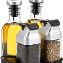 Jucoan 5 PCS Oil Vinegar Dispenser Bottles Set with Caddy Stand, Tabletop Glass Salt Pepper Shaker Olive Oil Vinegar Cruets Set with Tray for Home Kitchen Restaurant RV Camp Travel Wedding Party
