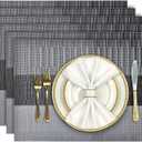 Aofmee Placemats, Placemats Set of 6, Heat Resistant Place Mats, Washable PVC Table Mats, Woven Vinyl Plastic Placemats for Dining Table, Non-Slip Stain Resistant Kitchen Table Placemats Easy to Clean (Black)