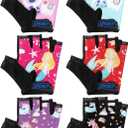 6 Pairs Christmas Kids Bike Gloves Gift Cute Fingerless Gymnastics Workout Golf Gloves for Girls Boys (Black)