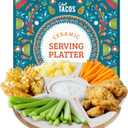 Ceramic Taco Serving Platter - Divided Serving Tray for Taco Tuesday Lazy Susan Taco Bar - Chip and Dip Serving Set for Party - Appetizer Serving Tray for Salsa, Snacks (10 in)