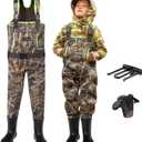 HISEA Kids Chest Waders for Toddler & Children, Youth Neoprene Waterproof Hunting Fishing Wader with Insulated Boots Boy Girl (12/13 Big Kid, Next Camo Evo(s) - Green)
