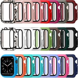Sieral 24 Pcs Smart Watch Screen Protector Watch Bumper Case Hard Pc Case with Tempered Glass Screen Protective Cover Compatible with Iwatch for Men Women, Assorted Colors (38mm)