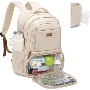 Lunch Backpack 16 Inch Laptop Backpack with Insulated Cooler Lunch Box Food Bag for College Work Camping Picnics (Apricot)