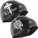 Faith-Based Silicone Swim Cap - Jesus is King & He is Risen Religious Swim Cap for Adults & Kids - Waterproof, Durable, Comfortable - Swimming Cap