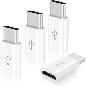 4 Pack Micro USB to USB C Adapter, Micro-USB Female to USB-C Male OTG Adapter Compatible with Samsung Galaxy S10 S9 S8 Plus Note 9 8, MacBook, LG V30 G5 G6, Moto Z2 Play Type-C Phones, Tablets (White)