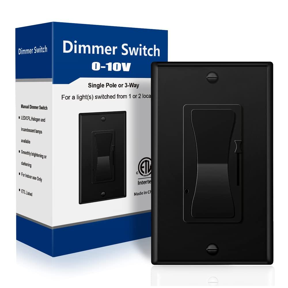 Black 0-10V LED Dimmer Switch, Low Voltage in-Wall Dimmer Switch for Dimmable LED Panel Lights, CFL, Halogen and Incandescent Bulbs, Single-Pole or 3-Way, ETL Listed