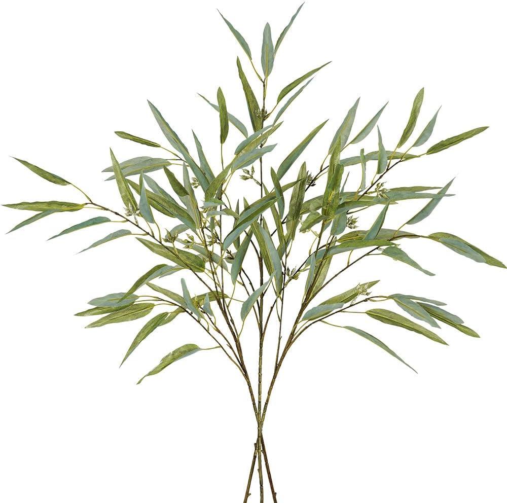 Melorca&Guilla Artificial Plants,3PCS 39" Green Fake Eucalyptus Stems,Faux Branches for Vase,Greenery Stems Artificial Branches for Shop Garden Office Home Dcor (3, Green Eucalyptus)
