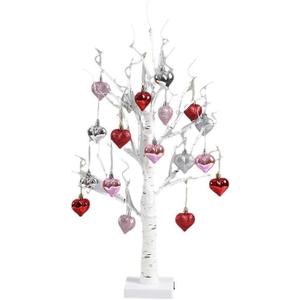 24 Inch Lighted White Birch Tree | Valentines Day Tabletop Decor with Hanging Hearts, Timer & Dual Power (USB/Battery) for Holiday Home Decor