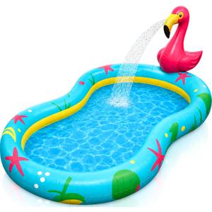 Kiddie Pool with Sprinkler | Kiddie Pool for Kids, Inflatable Toddler Pool, Inflatable Sprinkler for Kids with Splash Pad, Summer Water Toys for Toddler Outside, Summer Toys, Flamingo