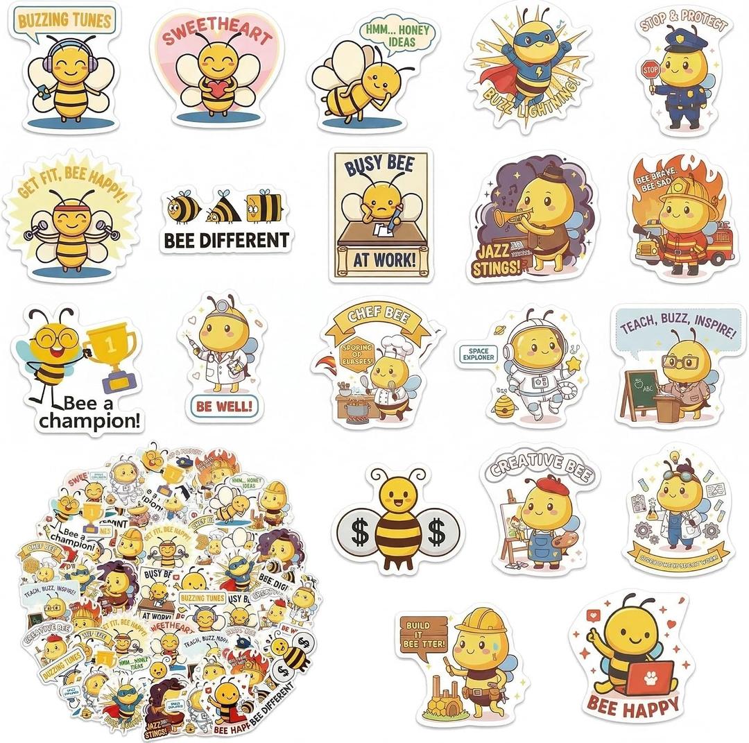 4 x Bememo 200 Pcs Honeybee Stickers Waterproof Vinyl Positive Quotes Yellow, 1.57 inches